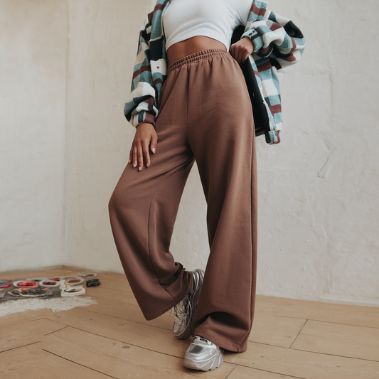 Braune High-Waist-Sweathose mit elastischem Bund