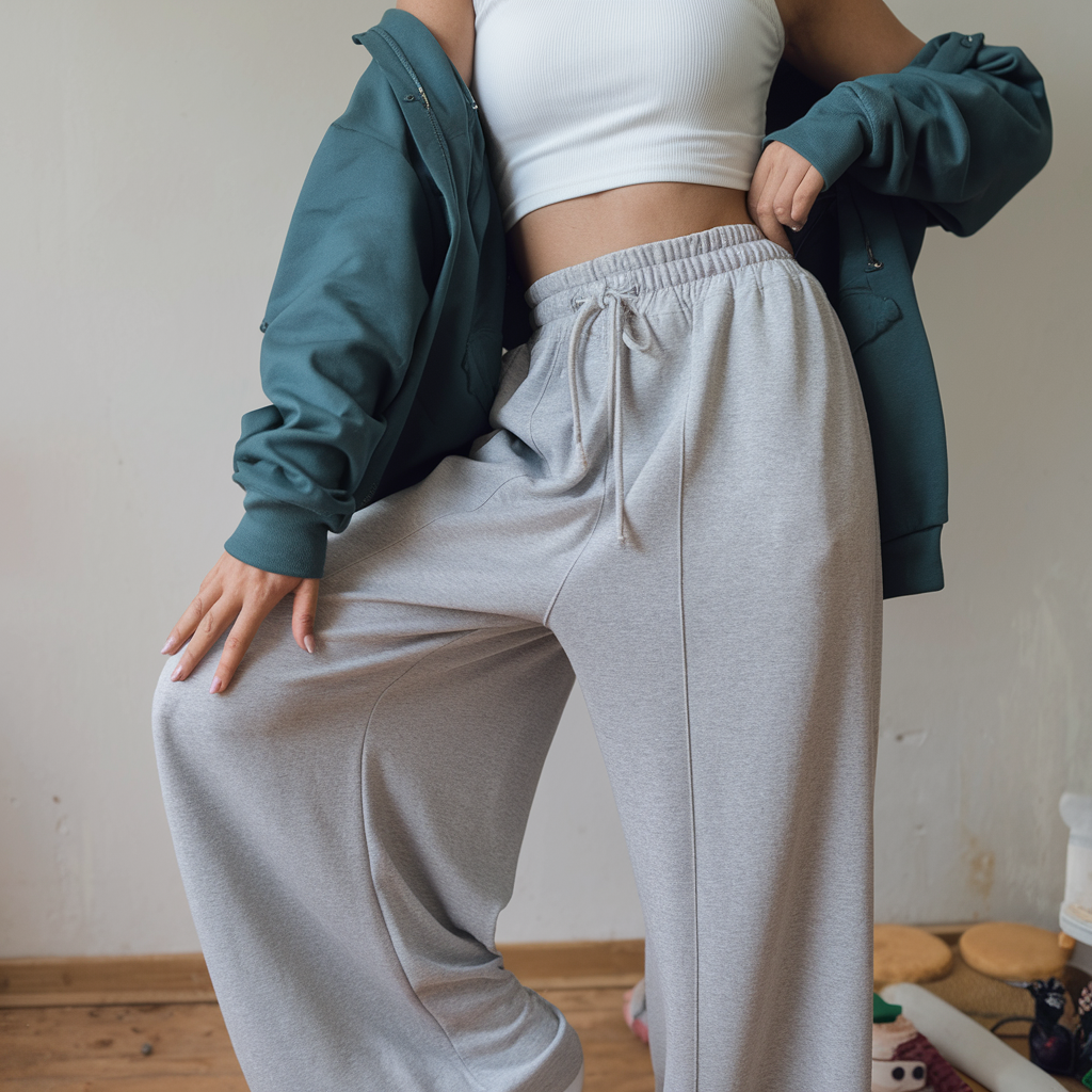 Graue High-Waist-Sweathose mit elastischem Bund